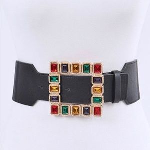 Stylish Black Belt w Multicolored Buckle
